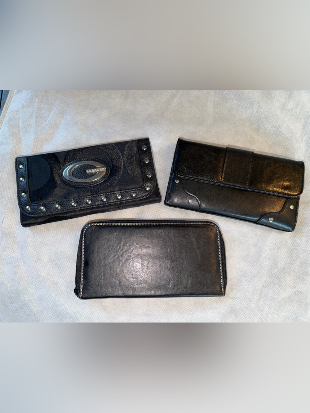 3 Black Long Zip Wallets